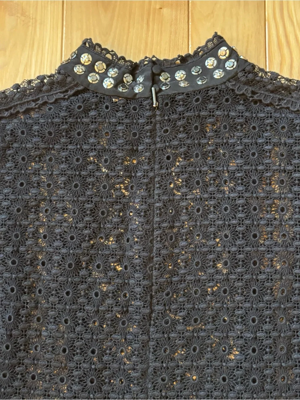 Rebecca Taylor Black Lace Embellished High Neck Long Sleeve Top